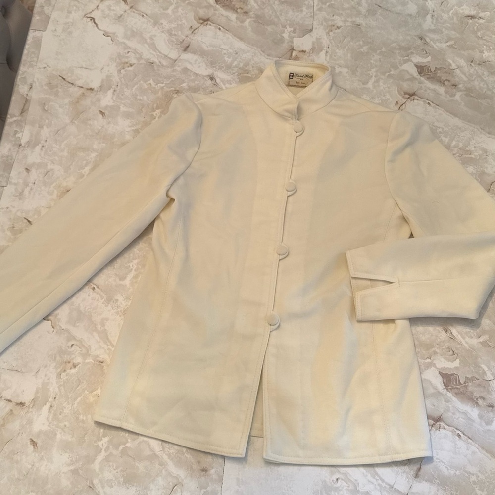 Cream Button-Front Mandarin Collar Jacket